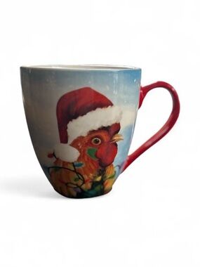 Festive Red Holiday Rooster Mug - Ceramic Christmas Coffee Cup
